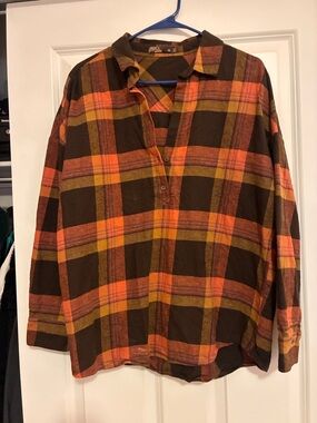 Prana flannel Button-Up Shirt in Brown, orange and yellow